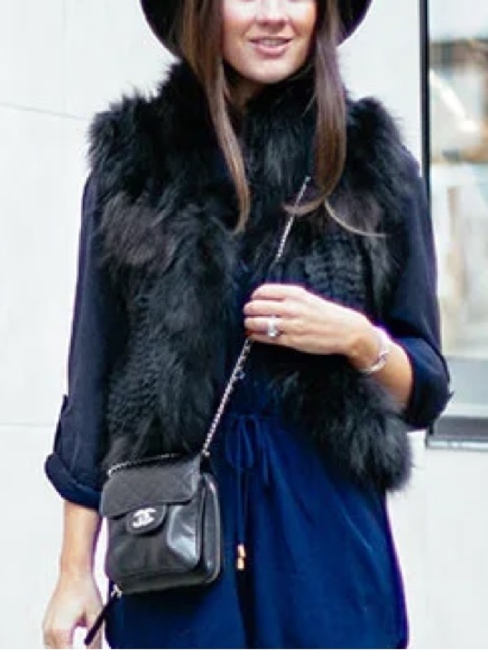 Elizabeth and James Black Fur Vest